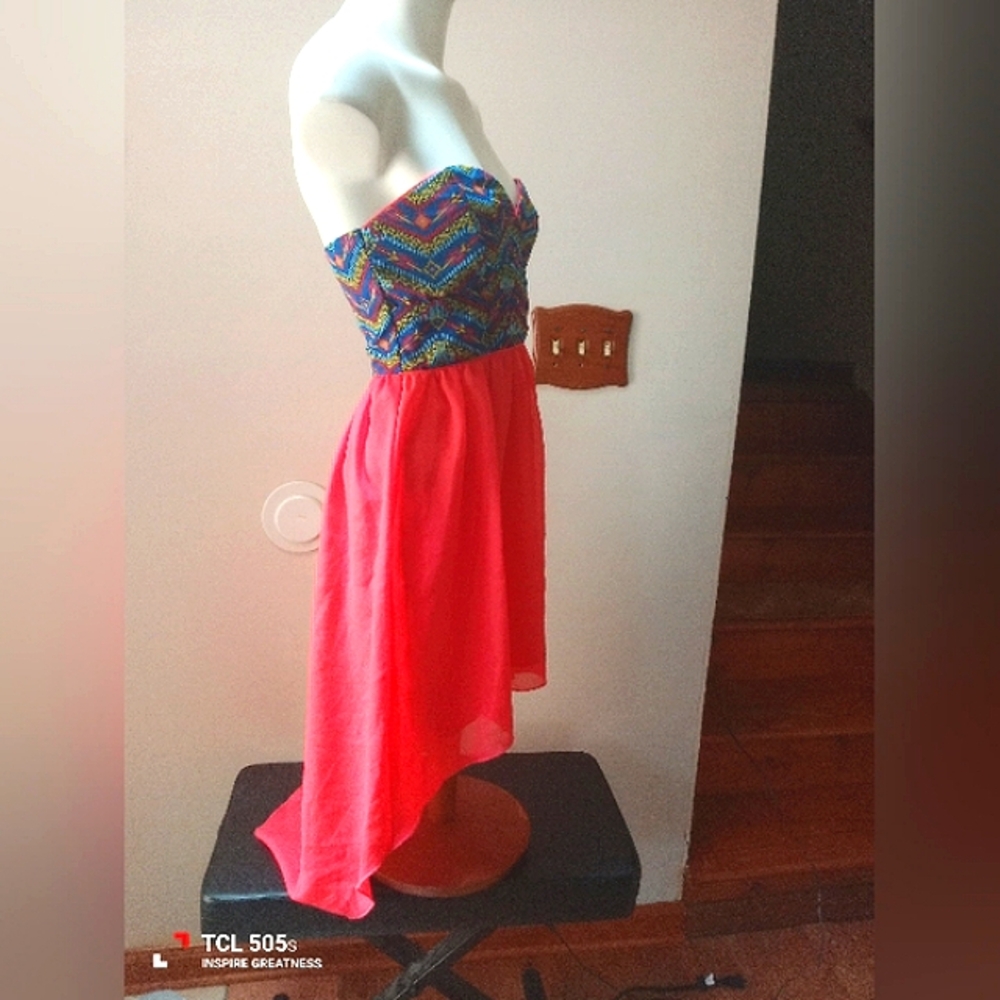 Colorful Strapless High-Low Dress